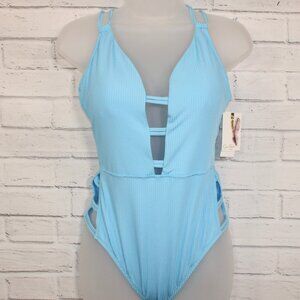 Jessica Simpson Sky Blue Double-Strap Plunge-Neck One-Piece Swimsuit Size XL